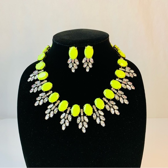 Oscar de la Renta Jewelry - Vintage Huge Striking Signed Oscar De La Renta YellowGreen Earrings Necklace Set
